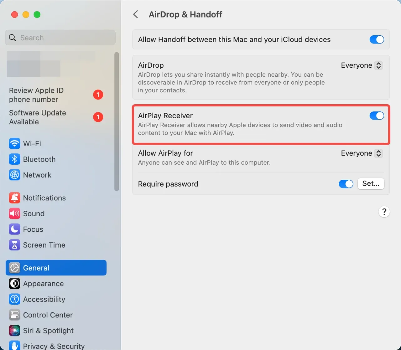 find AirPlay Receiver on Mac