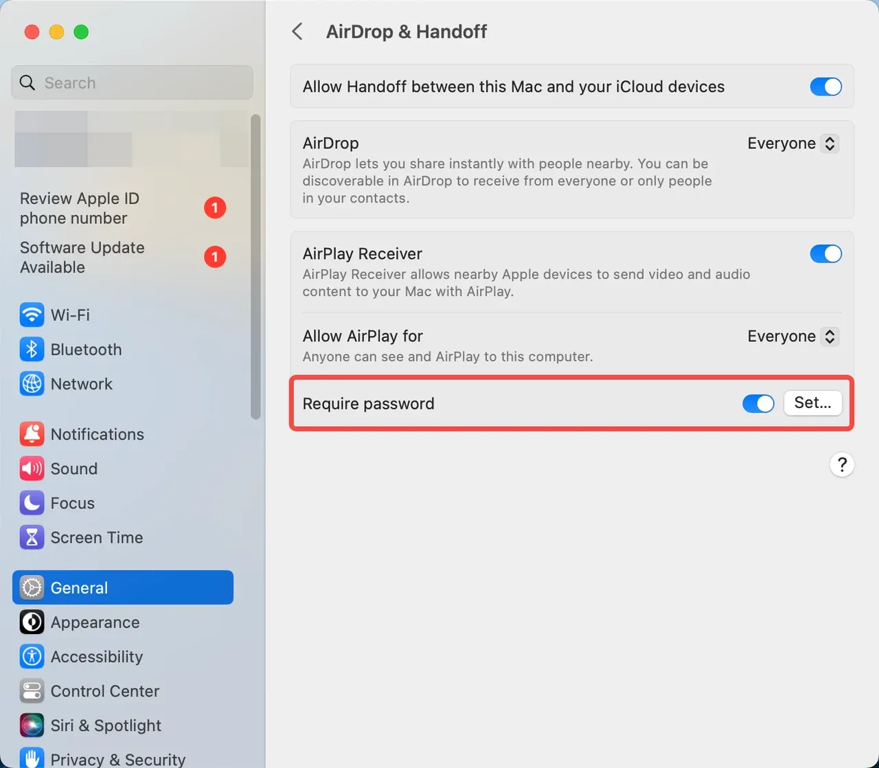enable Require password