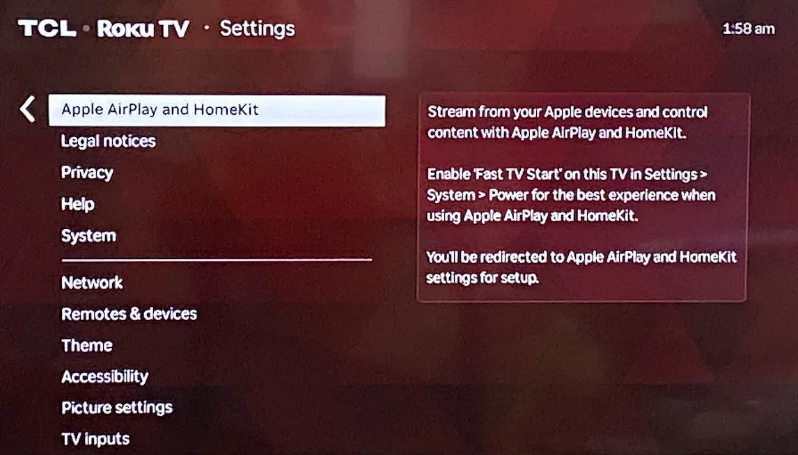 select Apple AirPlay and HomeKit on Roku TV