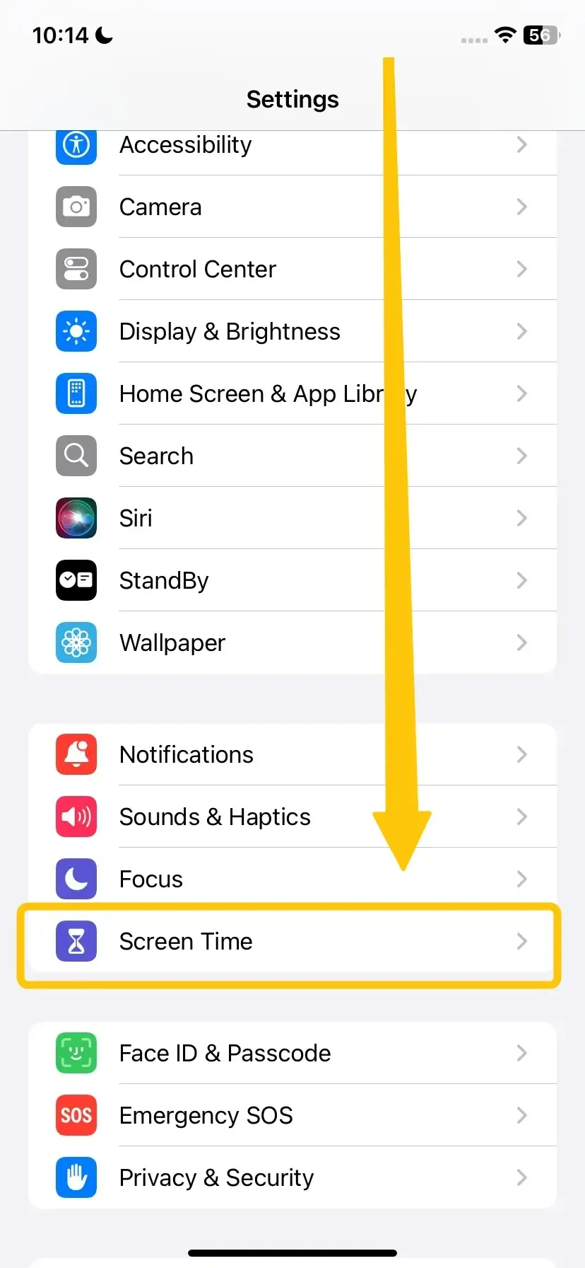 Screen Time setting on iPhone