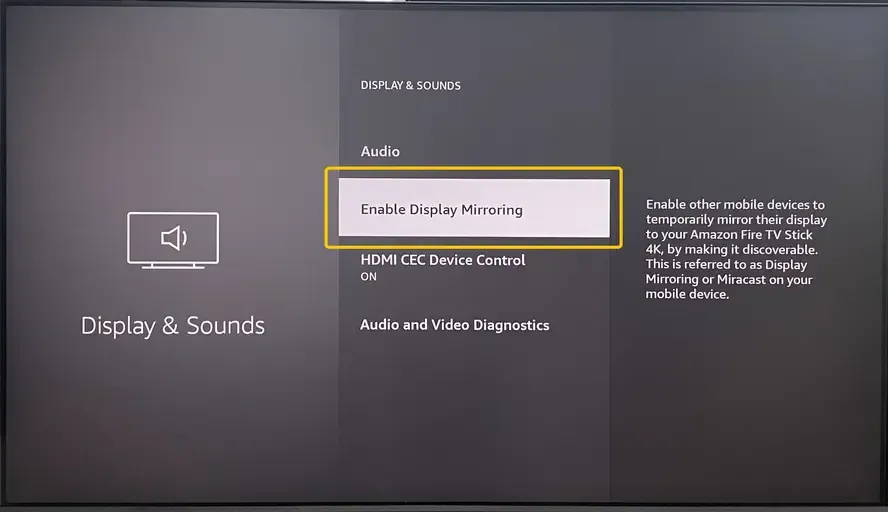 Bildschirmspiegelungsoption auf Android TV