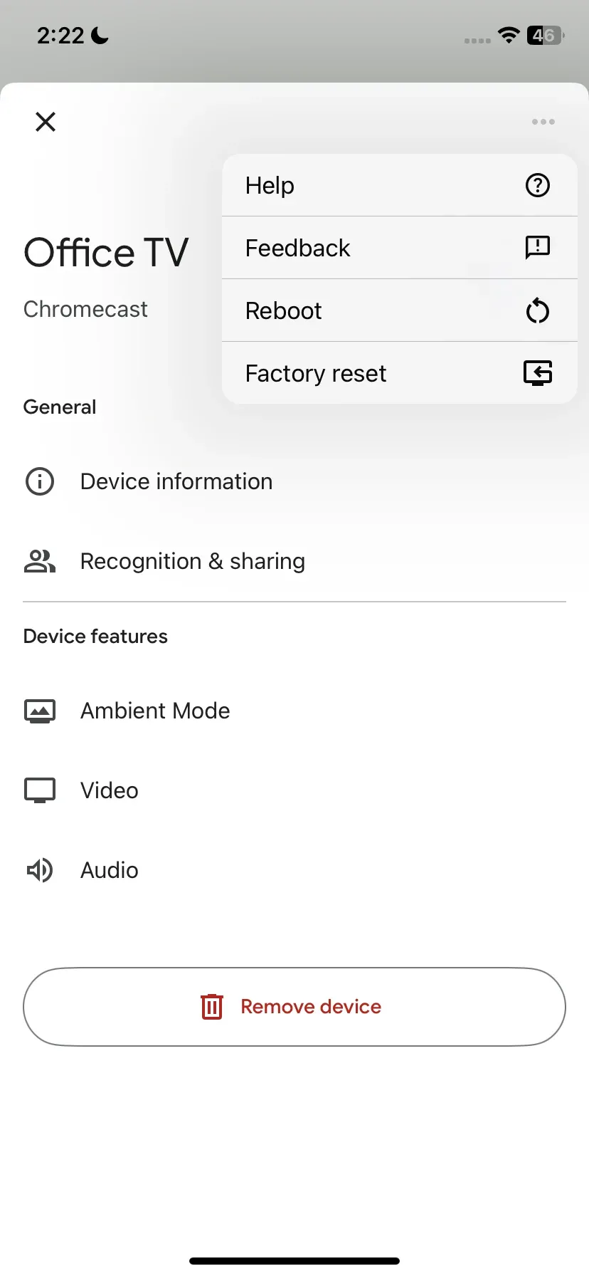 choose Reboot from the pop-up menu