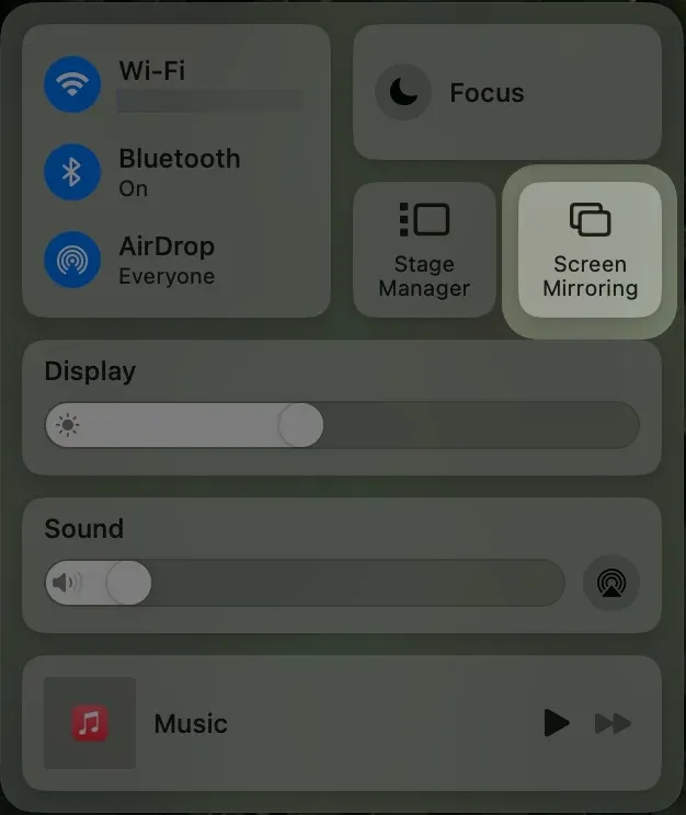 Screen Mirroring in the Control Center