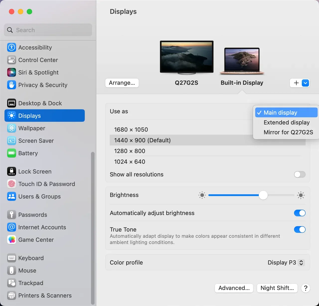 choose Extended display in Mac settings
