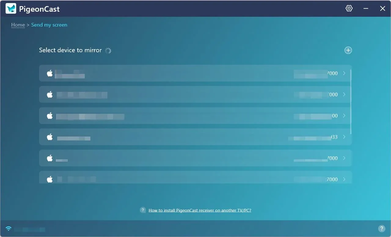 device list on PigeonCast interface