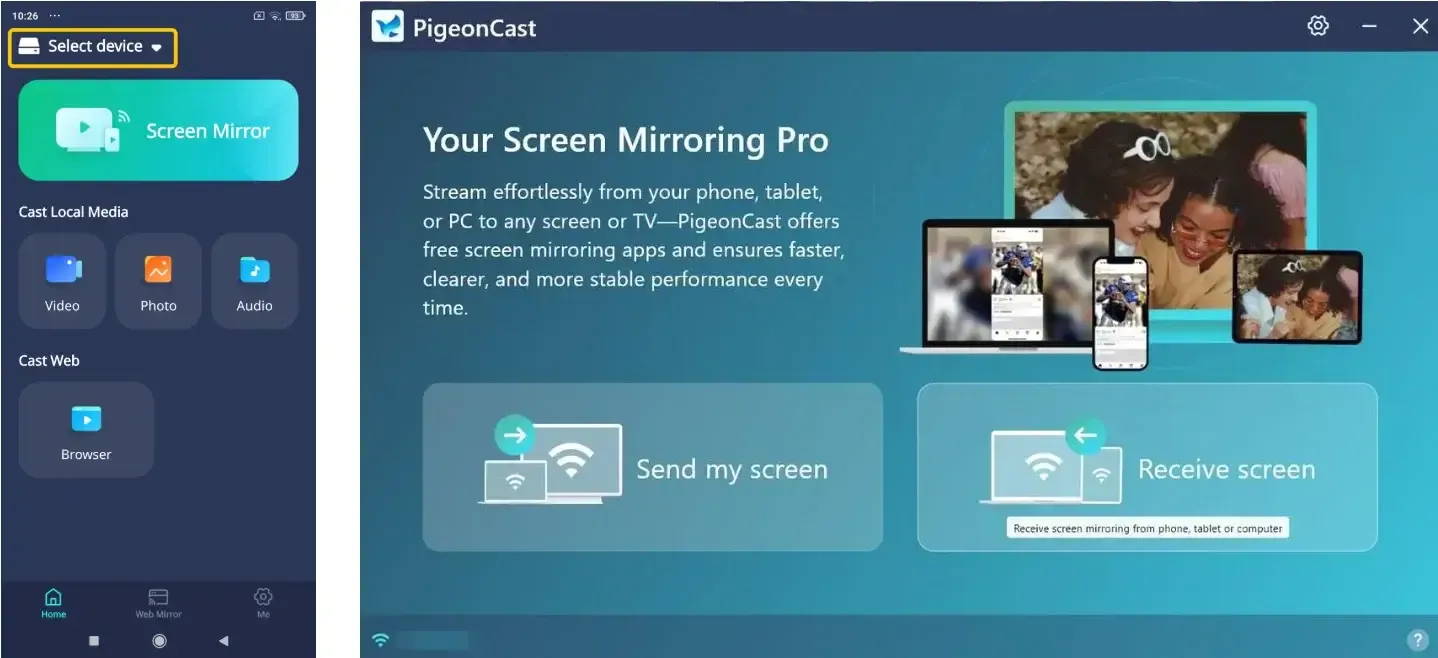 Select device on PigeonCast