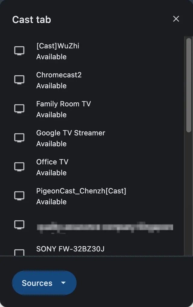 Cast tab menu on Chrome