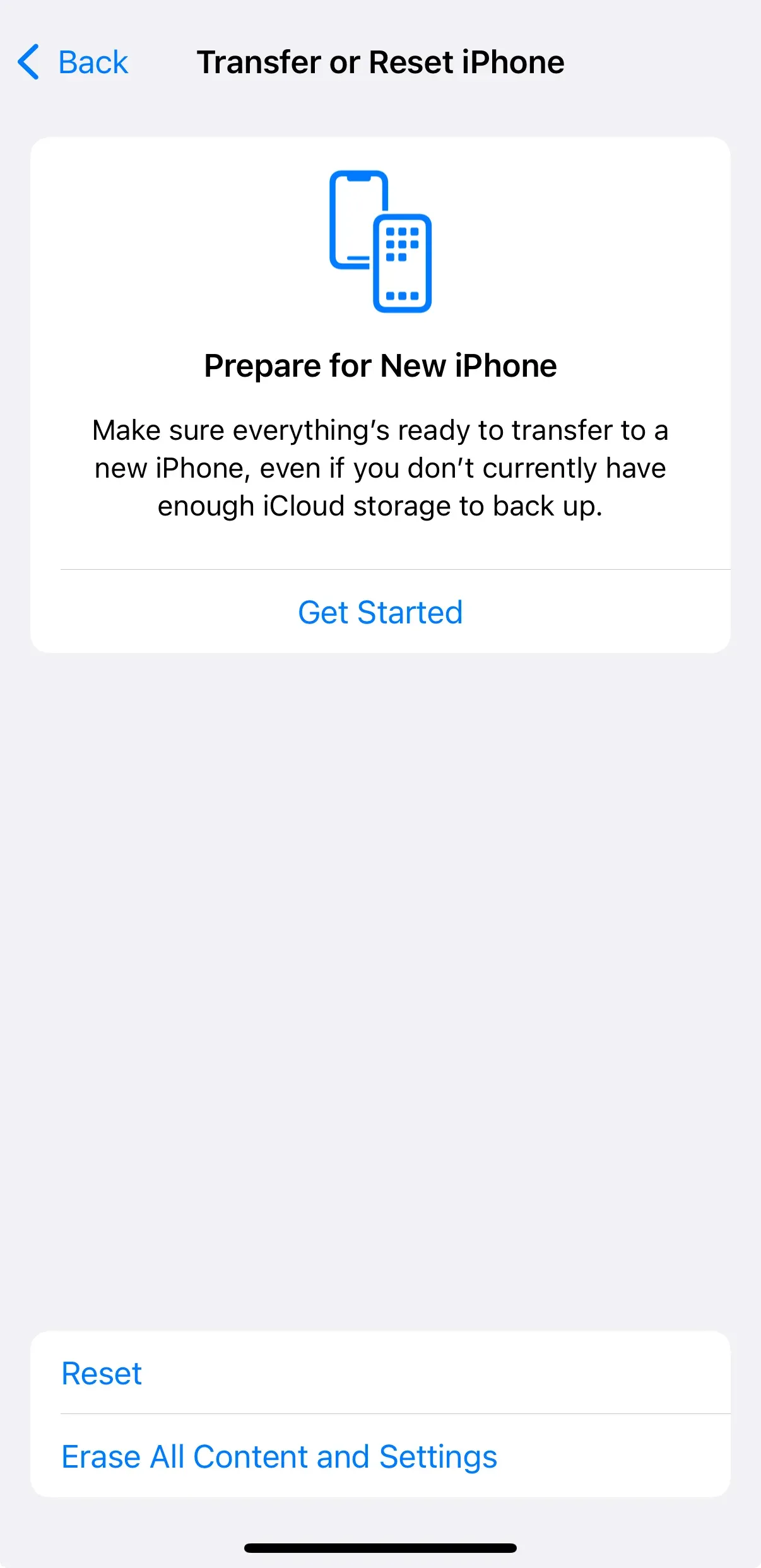 Reset on iPhone