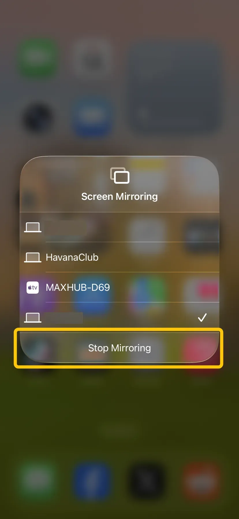 Stop Mirroring option in Screen Mirroring menu