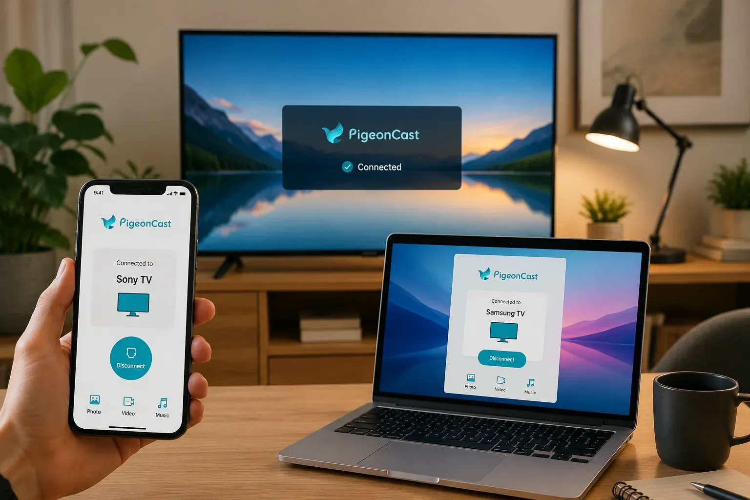 use PigeonCast to mirror iPhone to laptop or TV