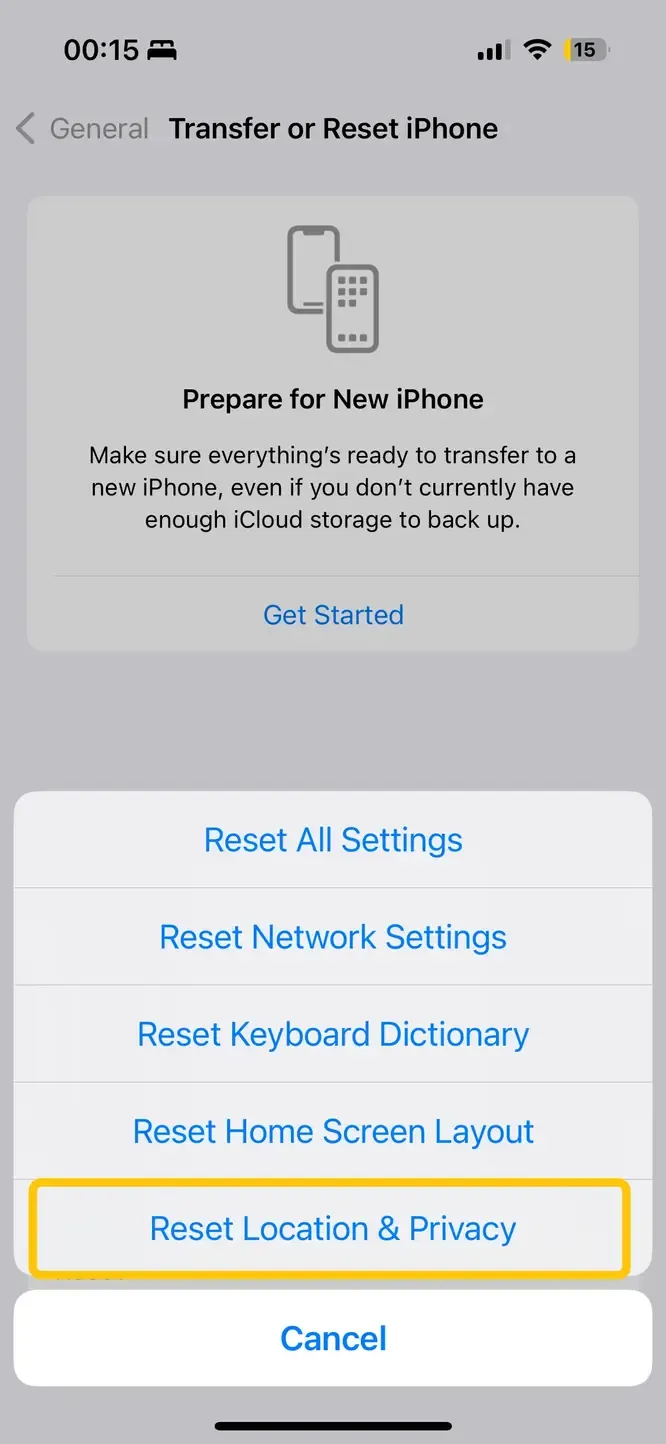 Reset Location & Privacy on iPhone