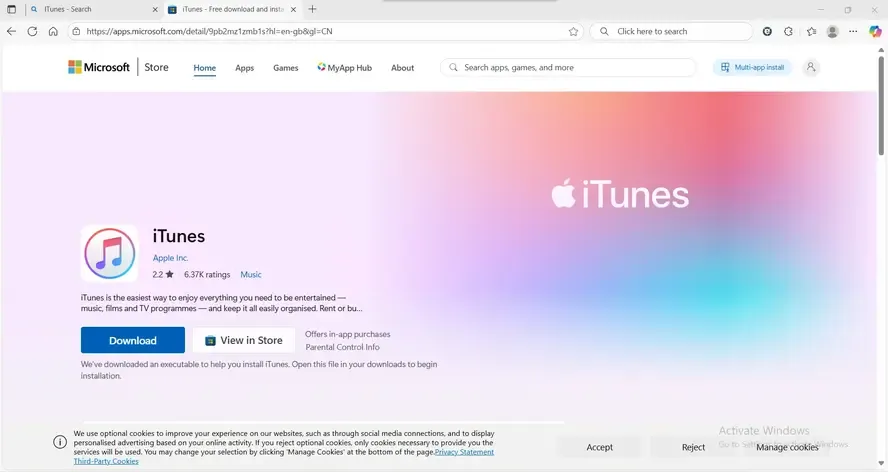 iTunes option