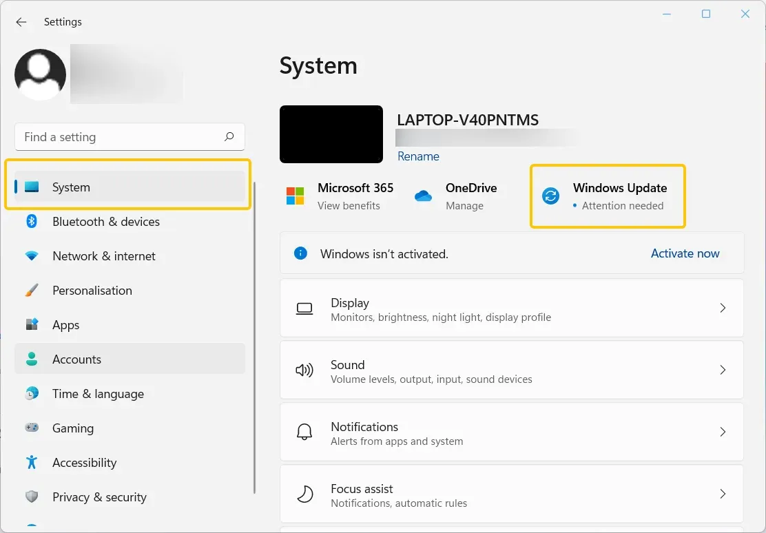 Windows update option