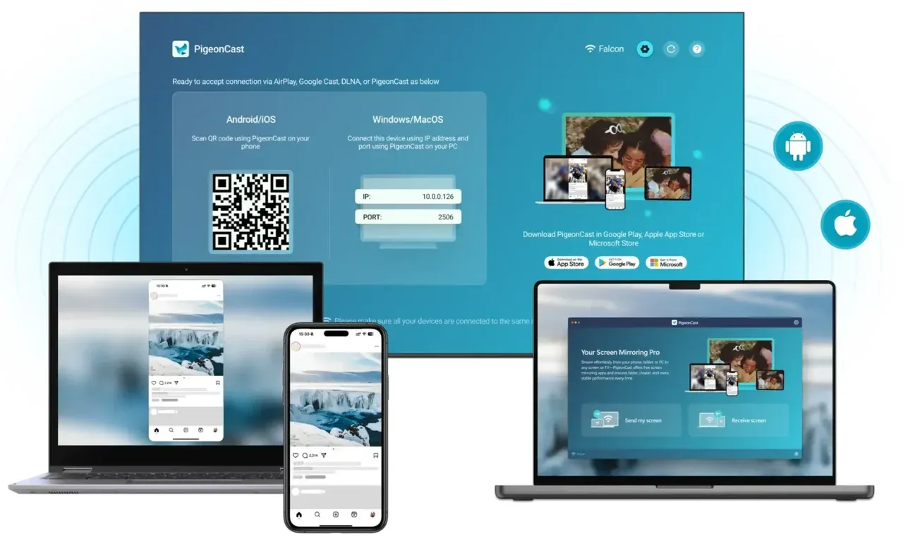connect phone or PC to TV with PigeonCast