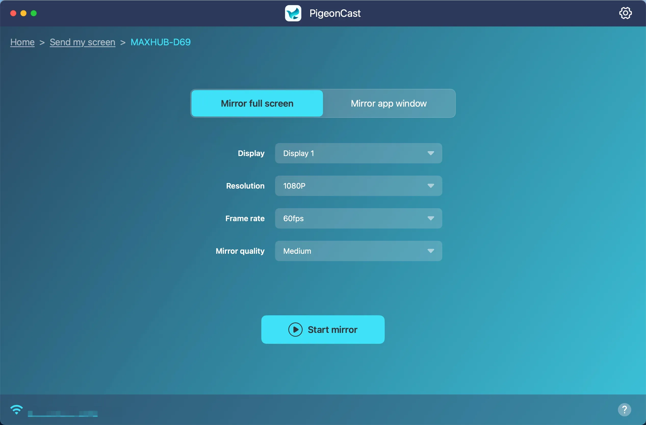 start mirroring with PigeonCast