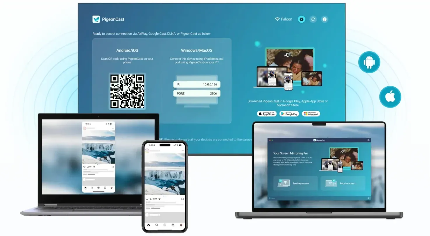 PigeonCast screen mirroring app