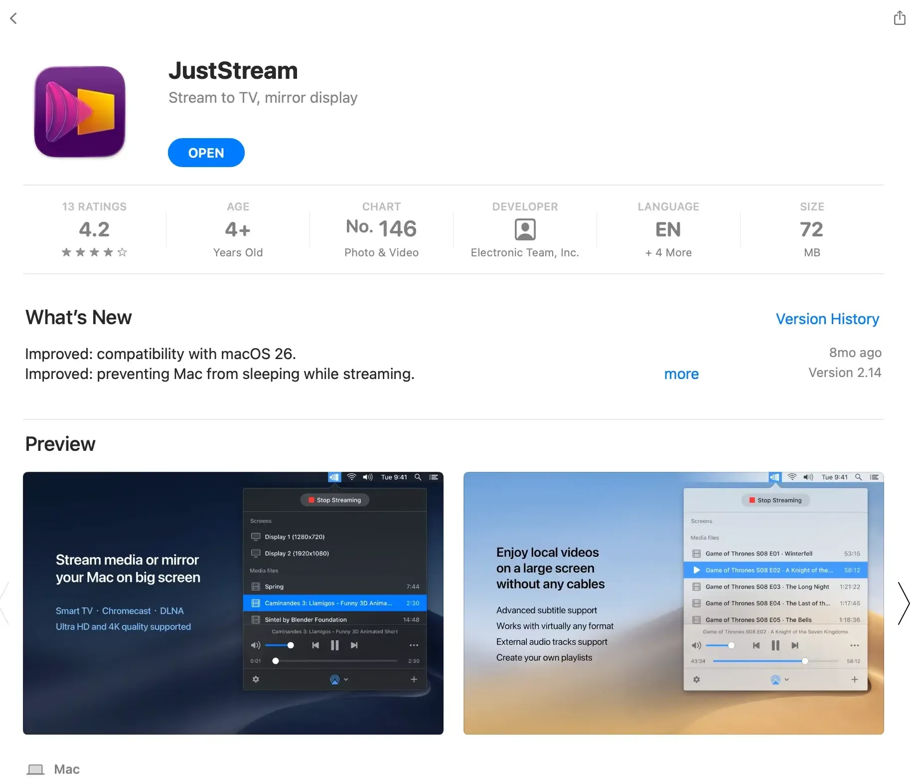 download JustStream from App Store
