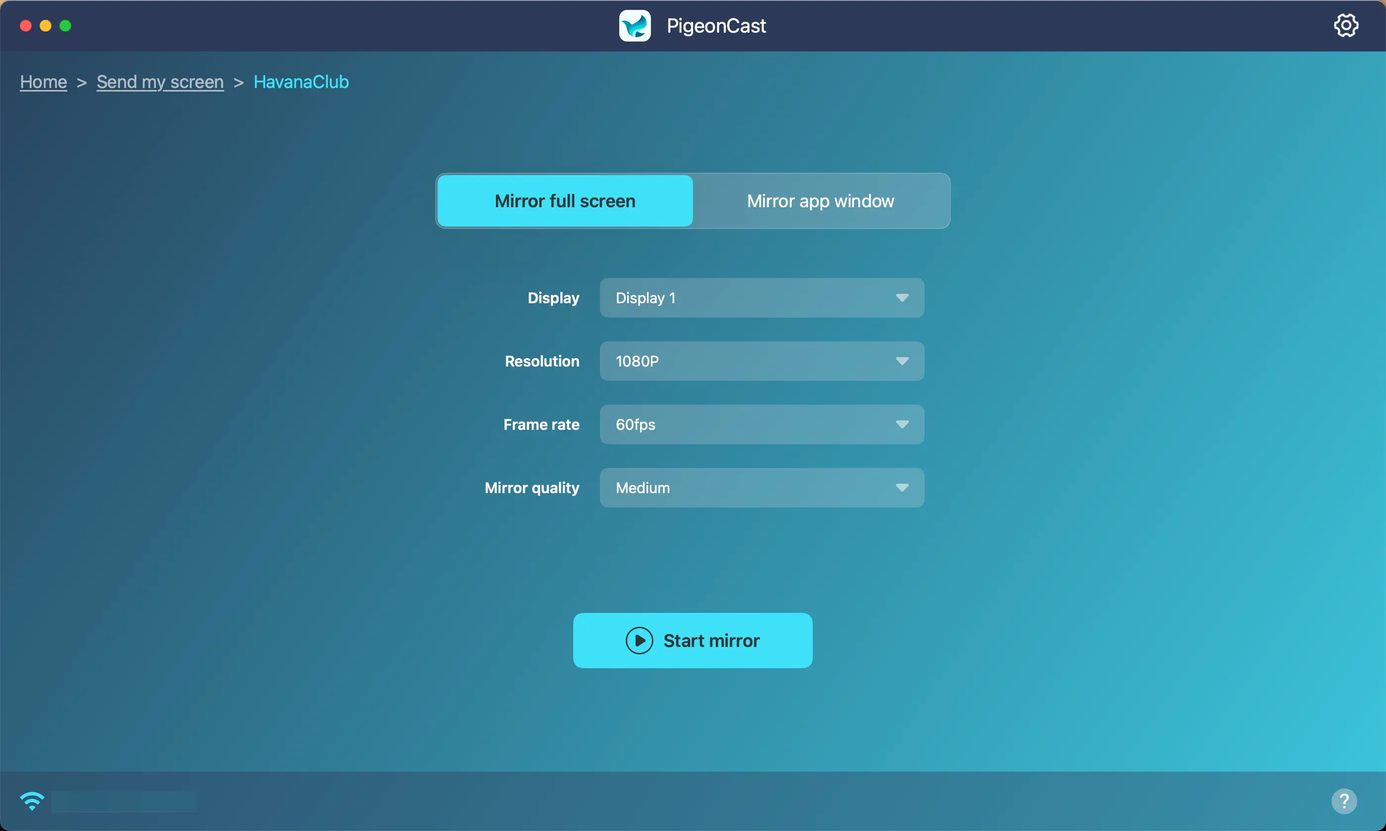 start Mac screen mirroring via PigeonCast