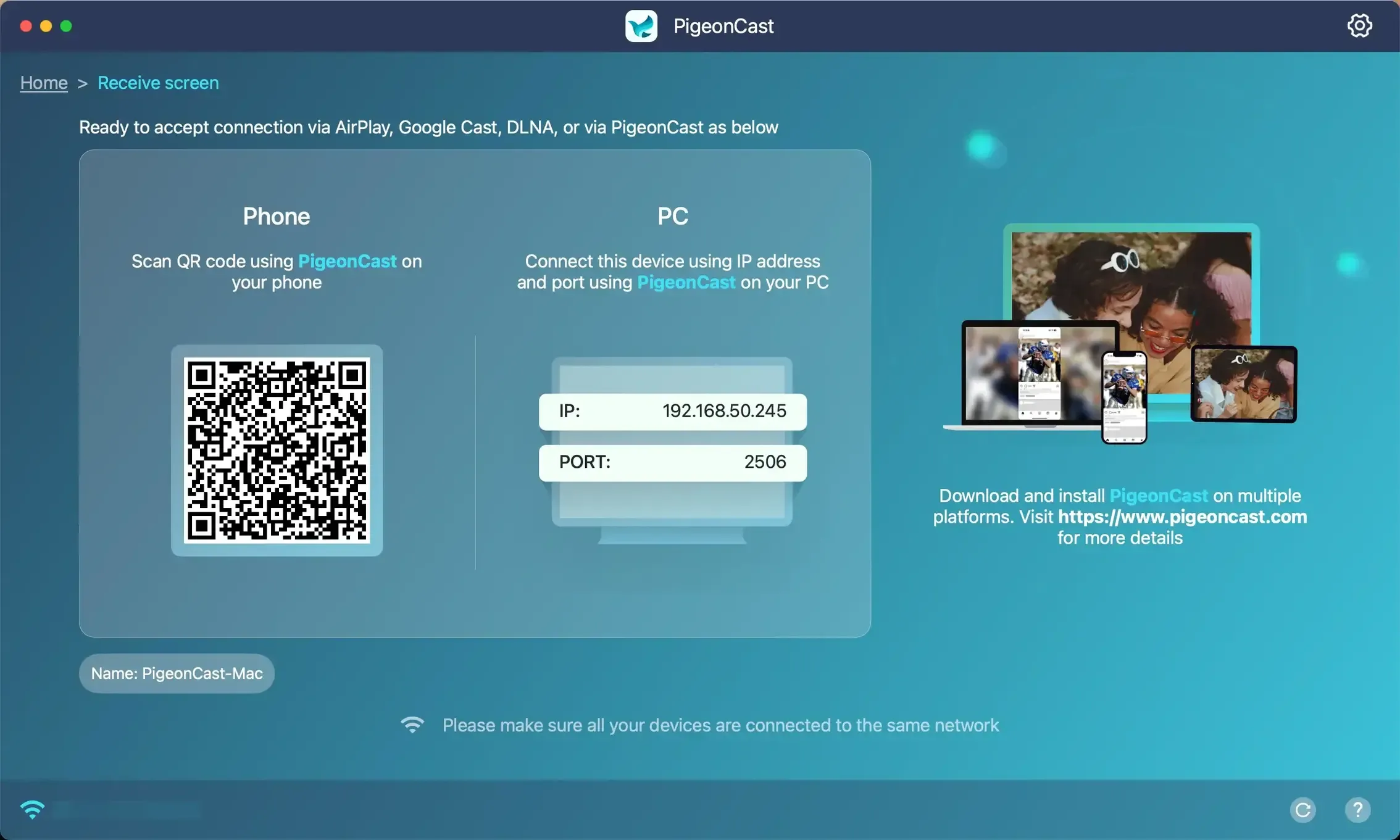turn Mac into a receiver via PigeonCast