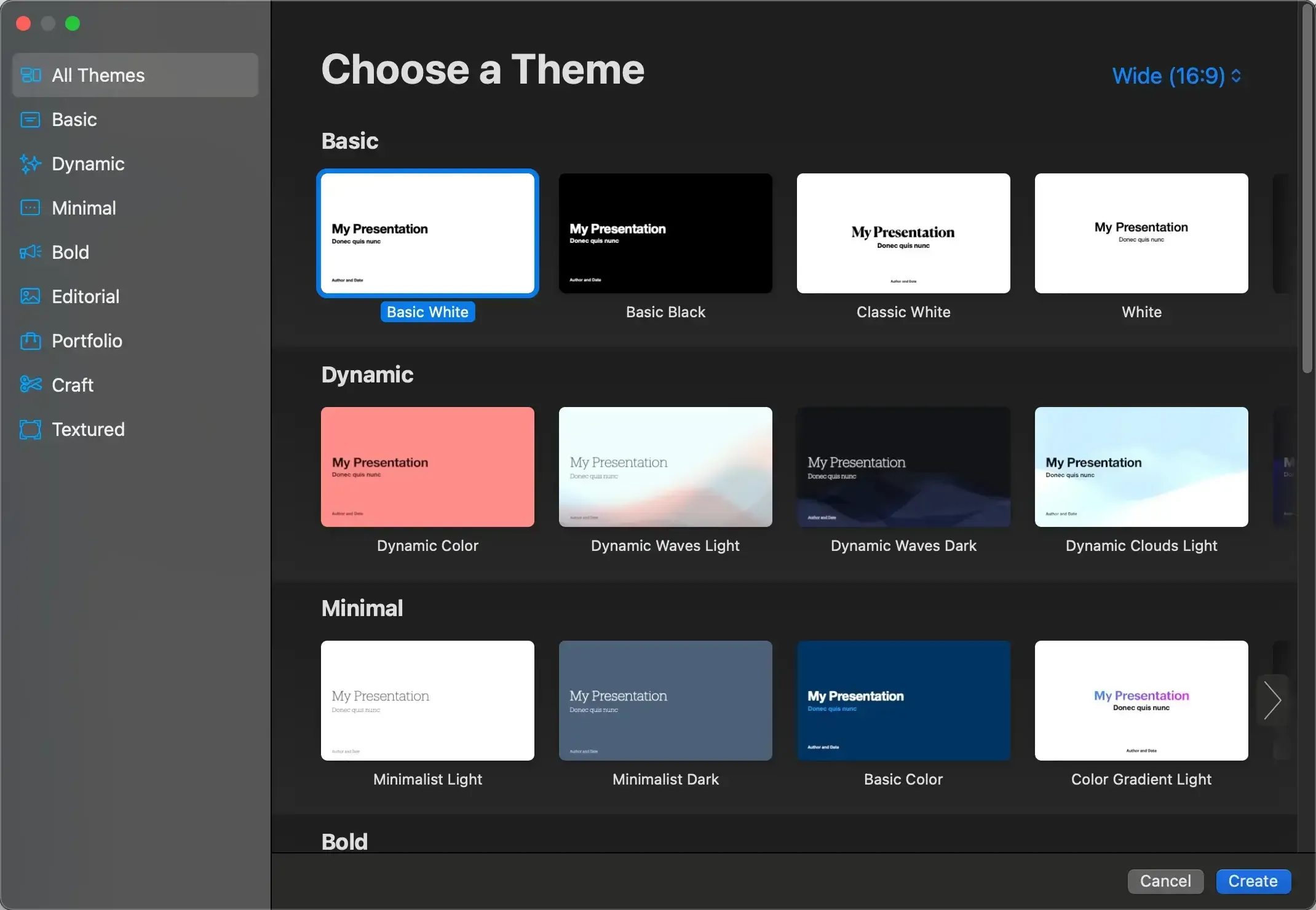 Keynote menu on Mac