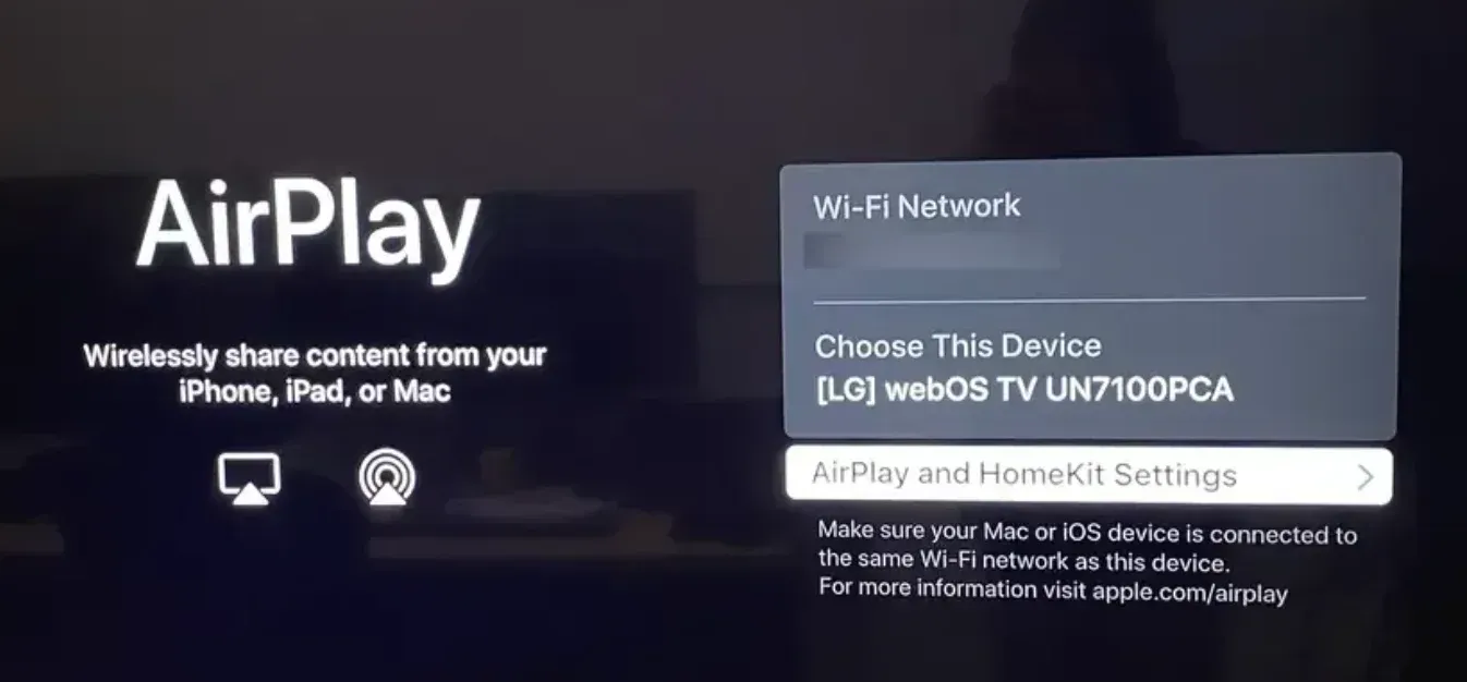find Apple AirPlay and HomeKit menu on LG TV
