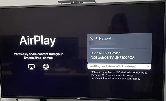 AirPlay settings on LG TV