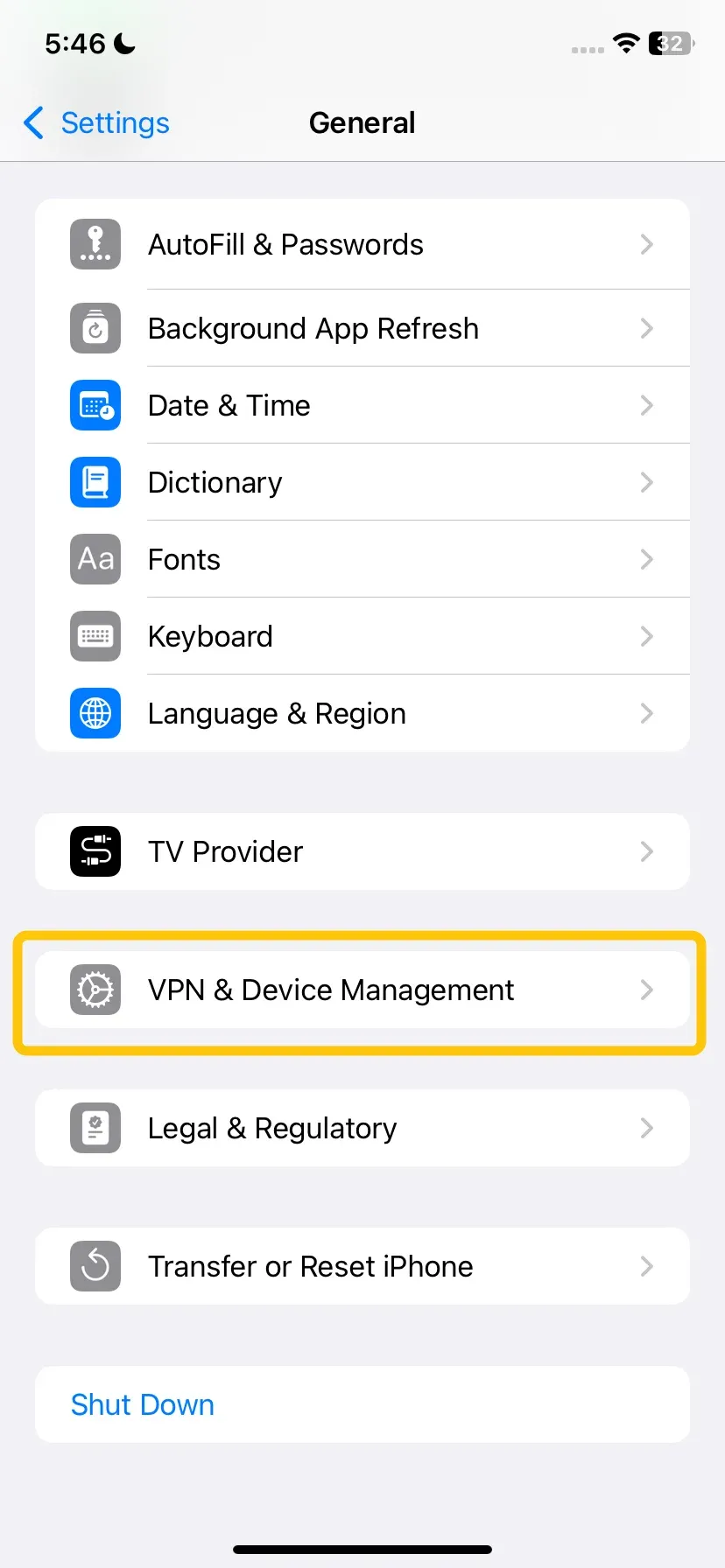 VPN settings on iPhone