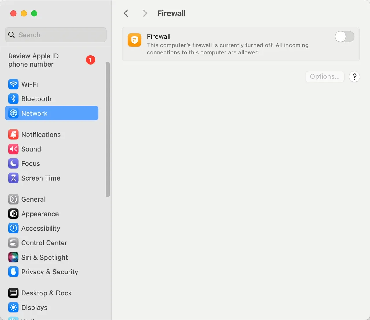 Firewall settings on Mac