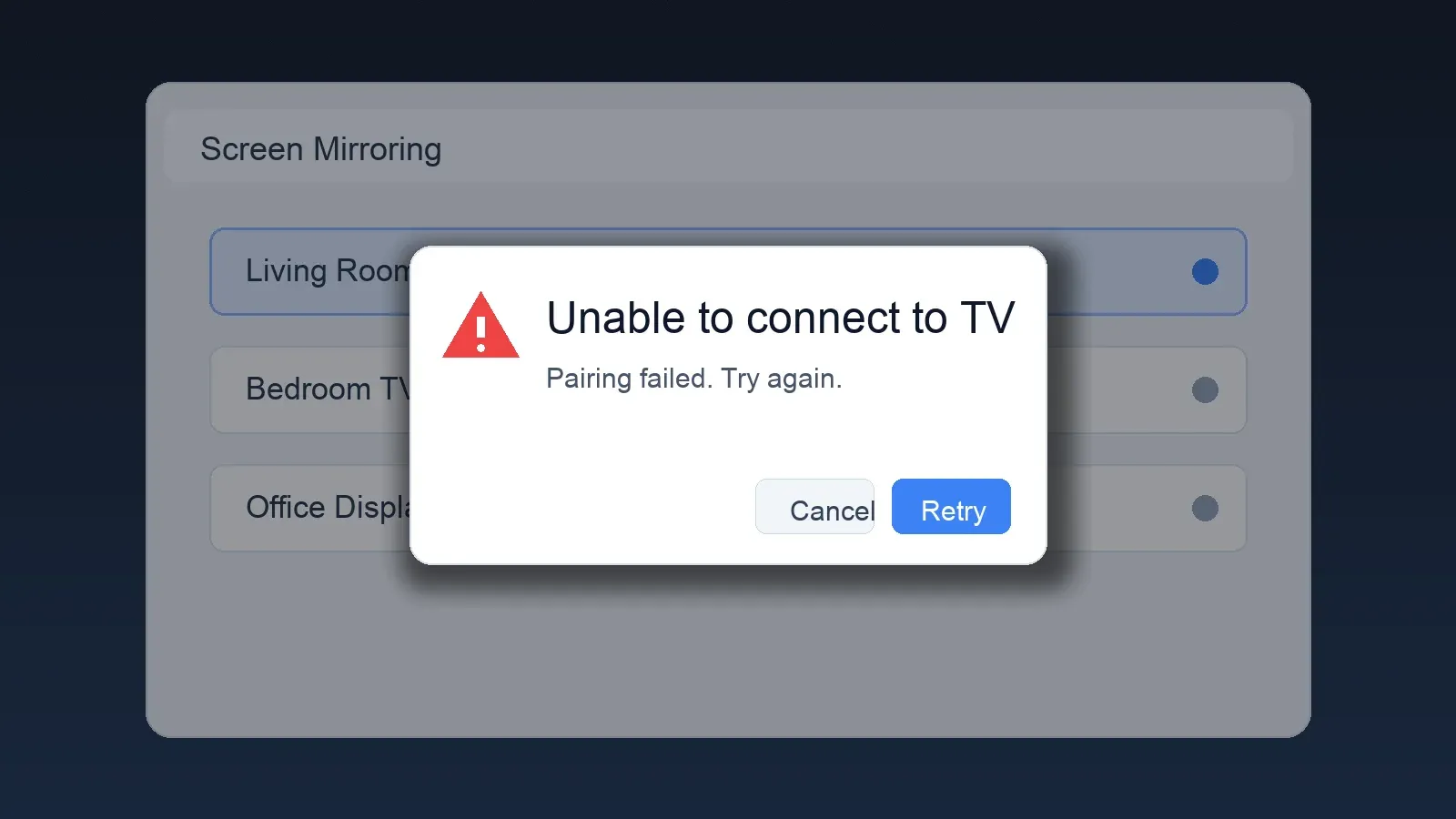Fehlermeldung: Verbindung zum Fernseher nicht möglich