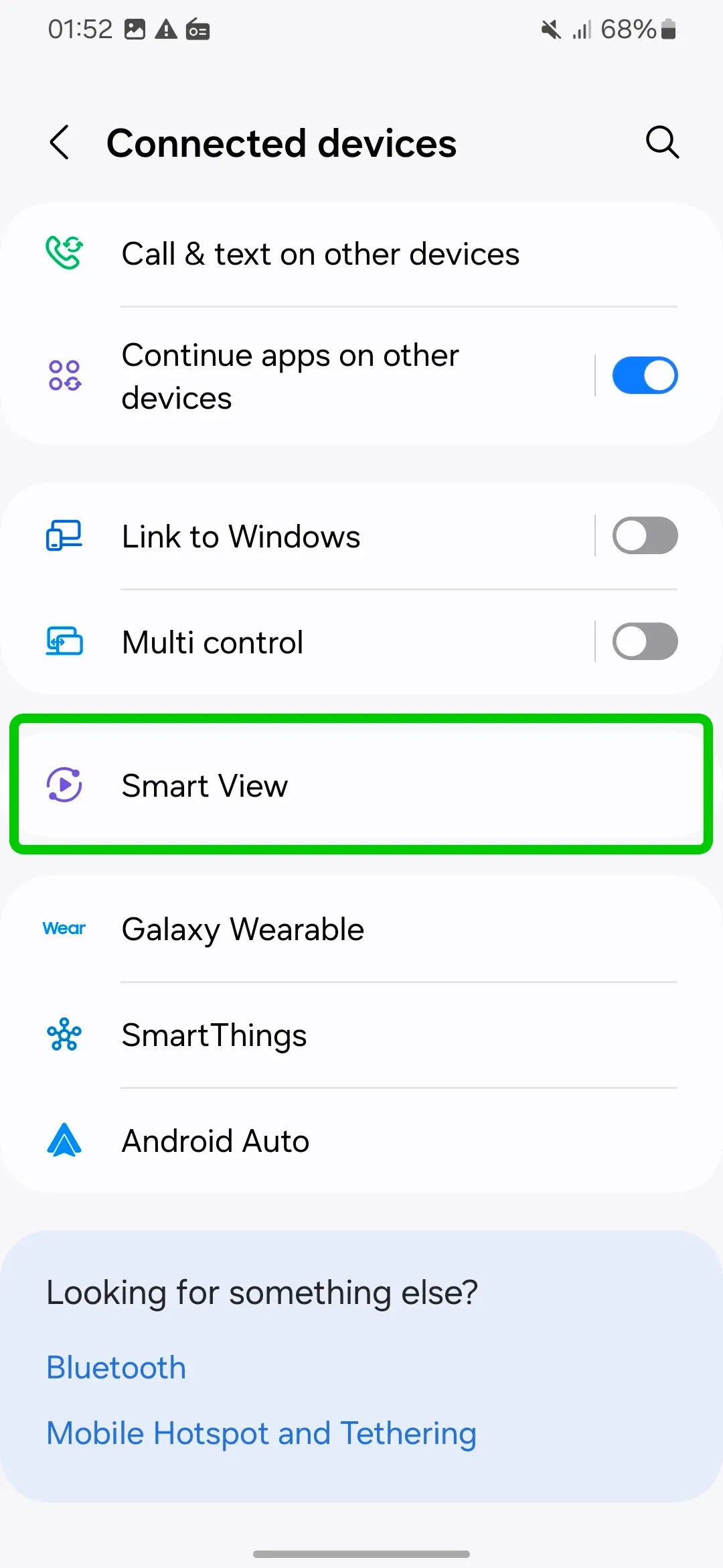 Cast option on the Samsung phone