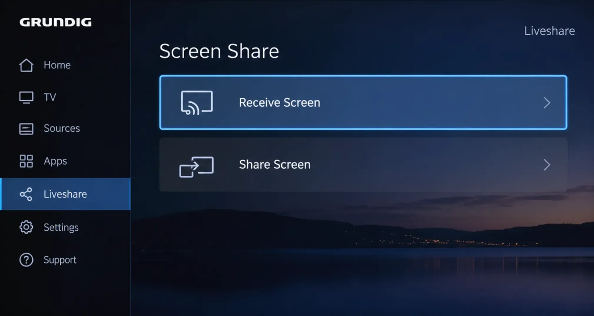 access to Live Share on Grundig TV