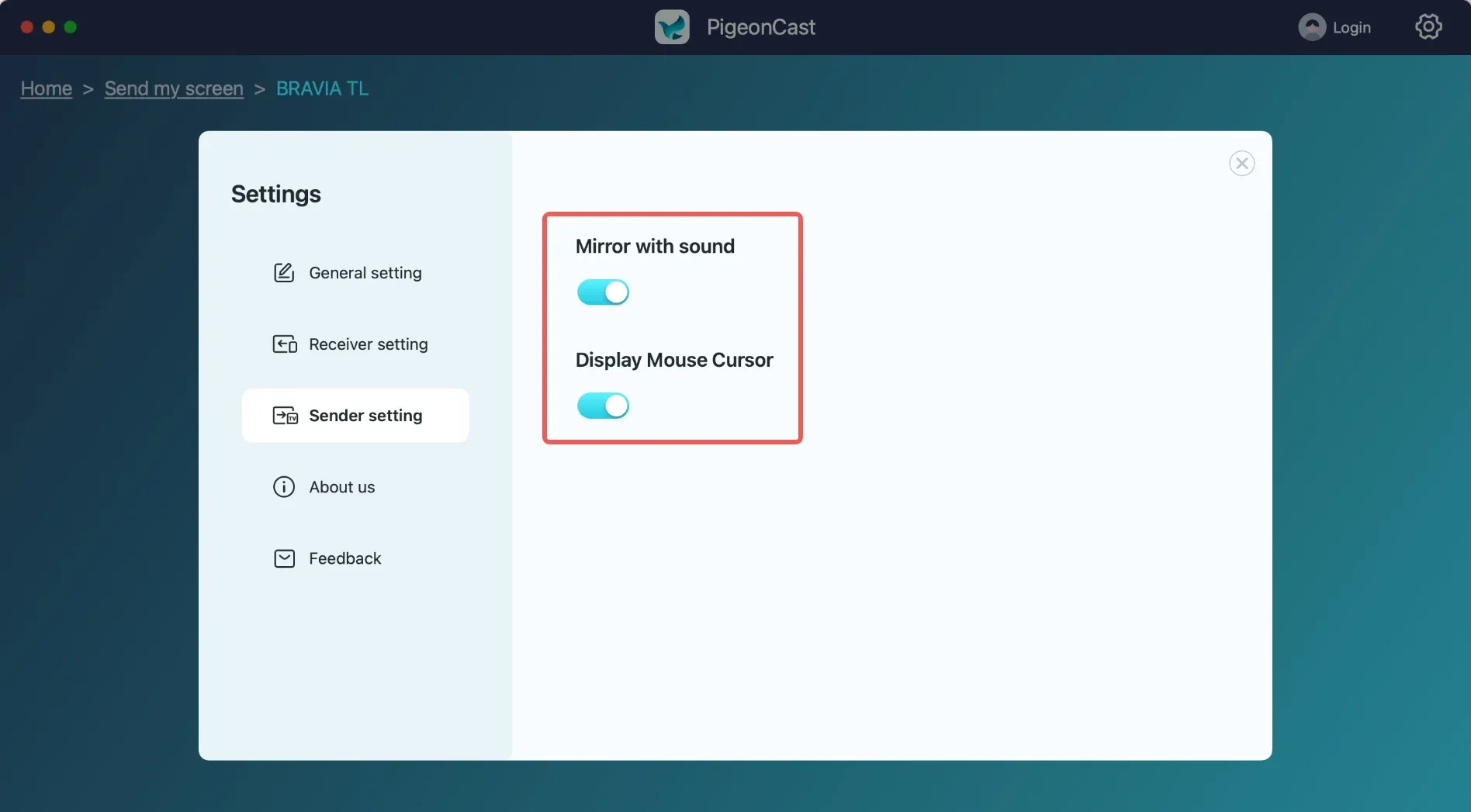 Configuración para el remitente