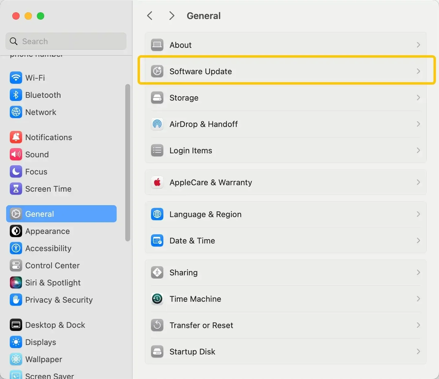 Software Update on MacBook