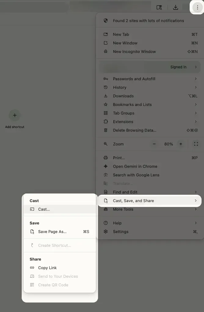 cast from Chrome on Windows PC