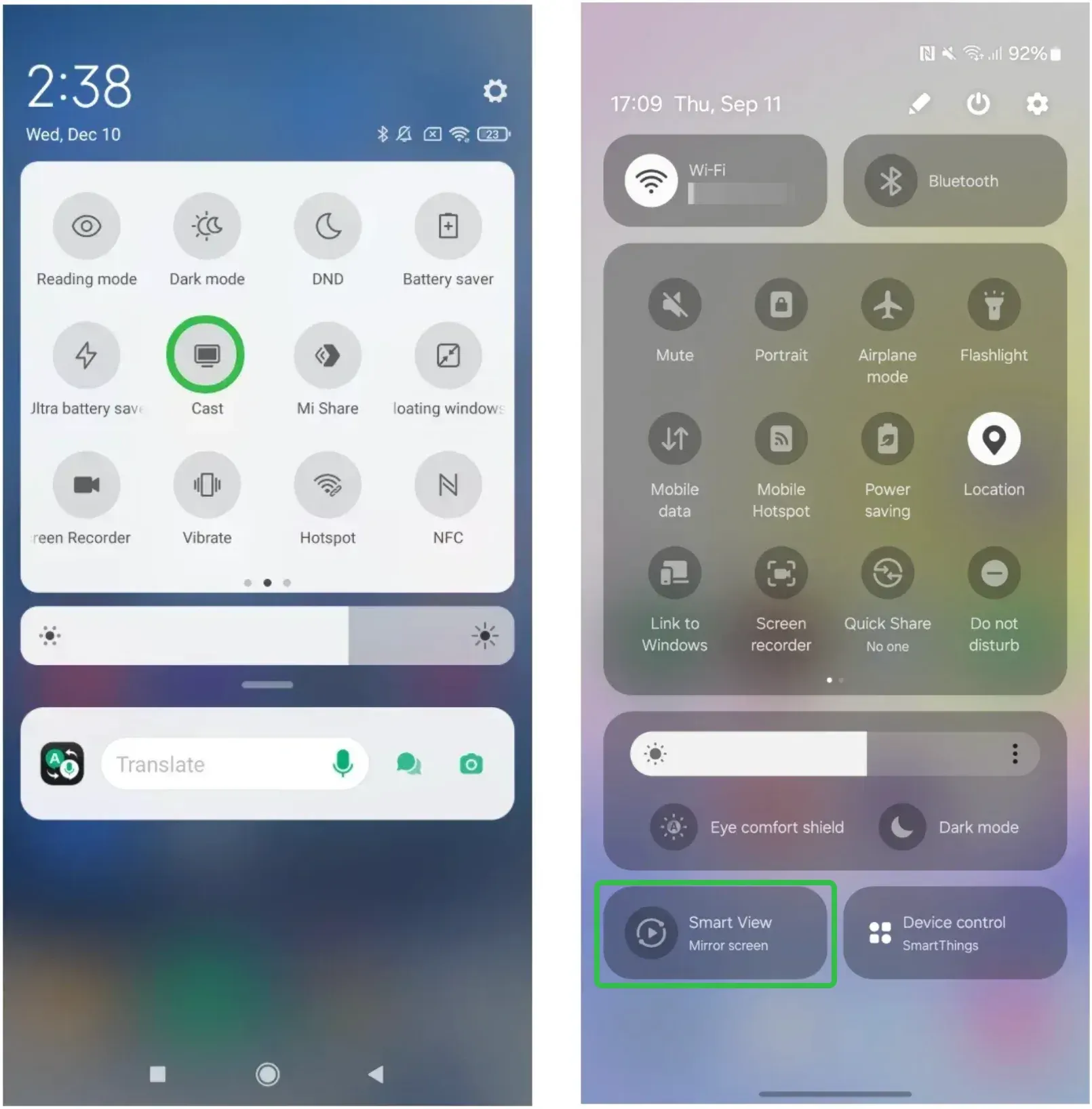 Cast on Xiaomi phone and Smart View on Samsung phone