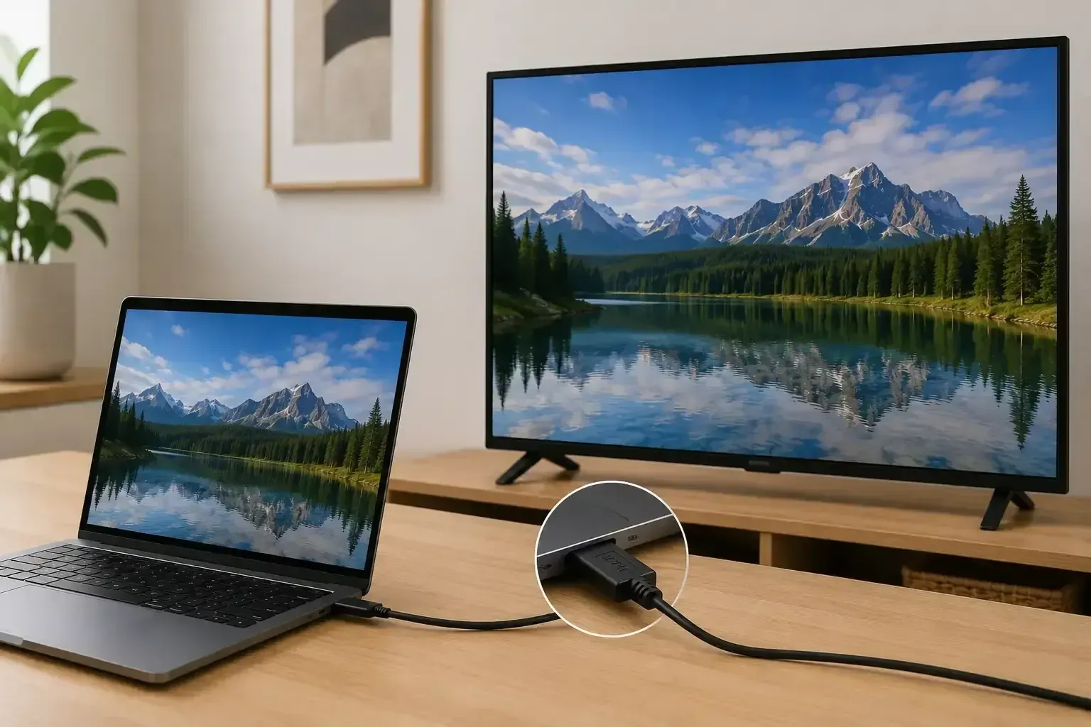 screen mirror a laptop to TV via HDMI cable