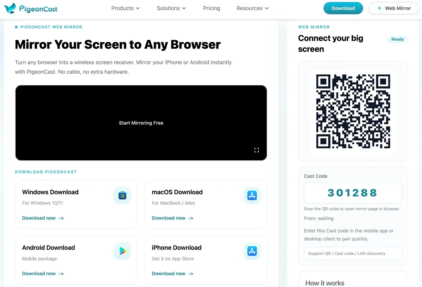 open PigeonCast Web Mirror in Chrome