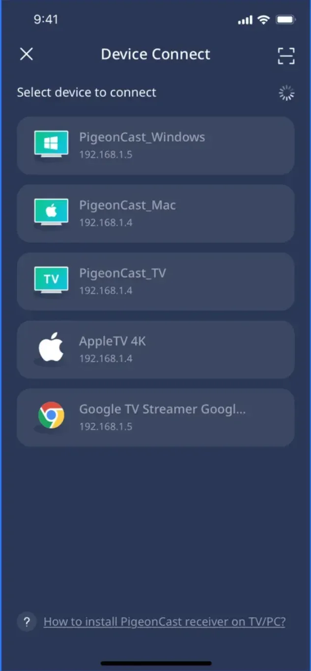 choose Sony TV as the receiving device