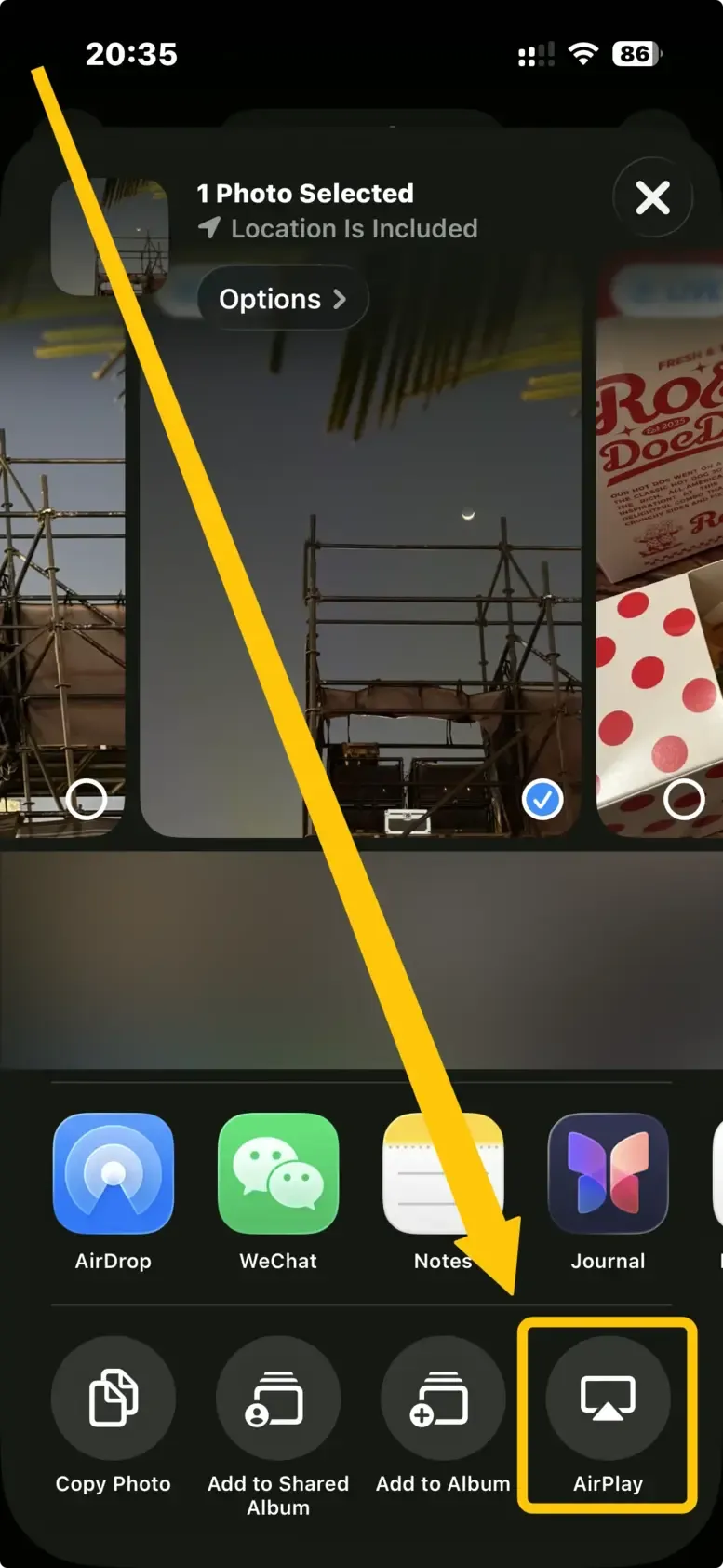 AirPlay icon in the Photos app