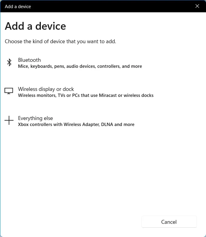 Add Bluetooth or other devices option on PC