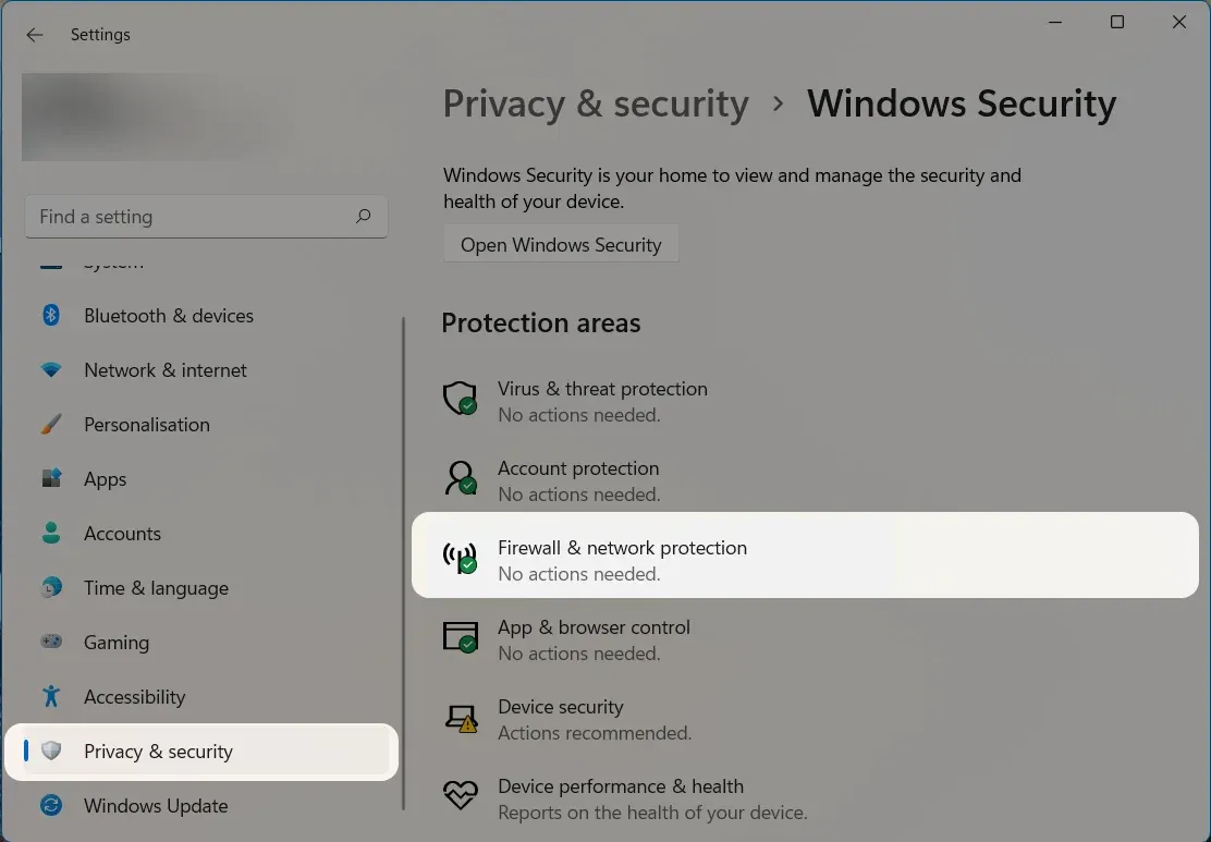 Microsoft Defender Firewall-Option auf dem PC