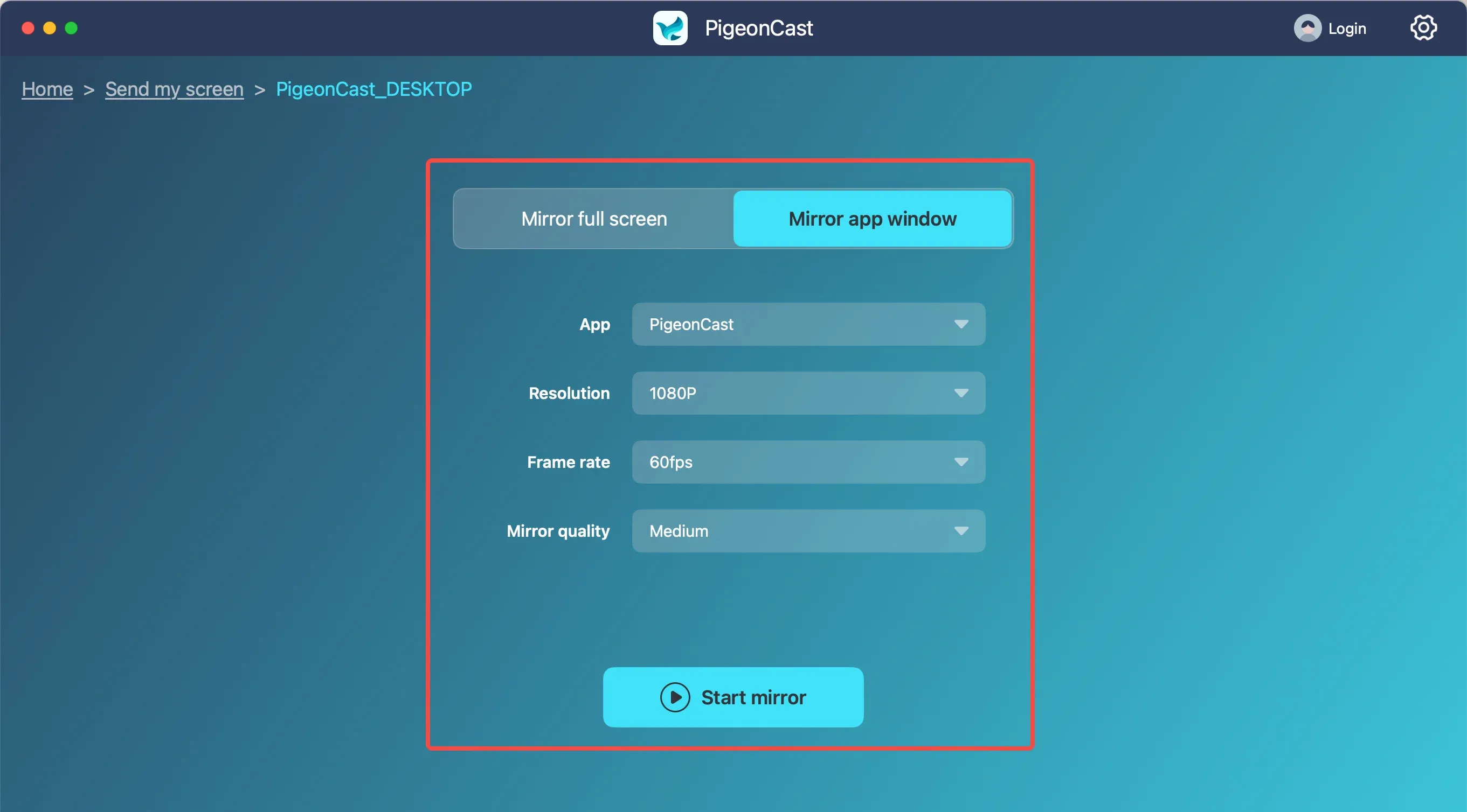 Mirror App Window