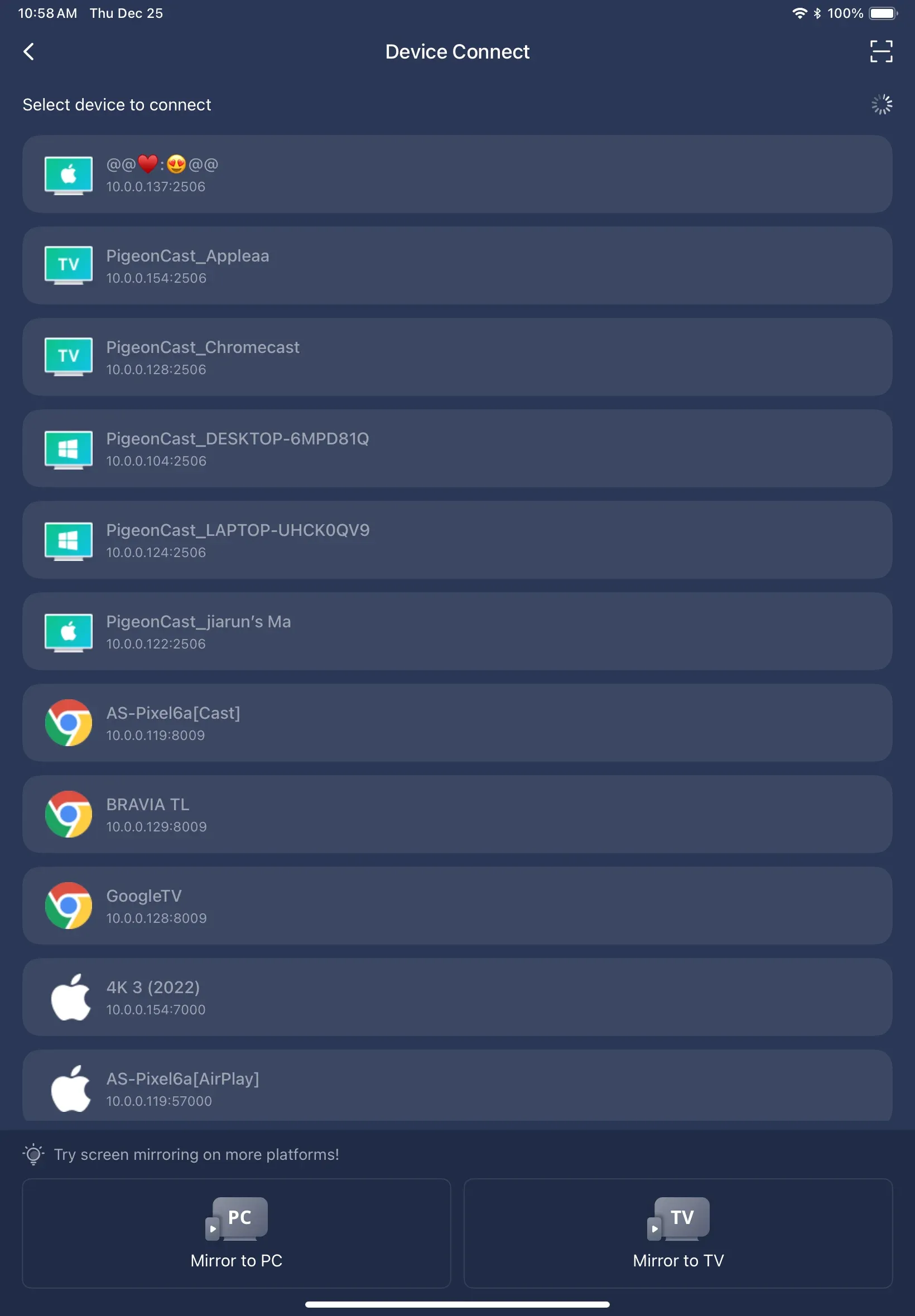 connect iPad to Windows PC via PigeonCast