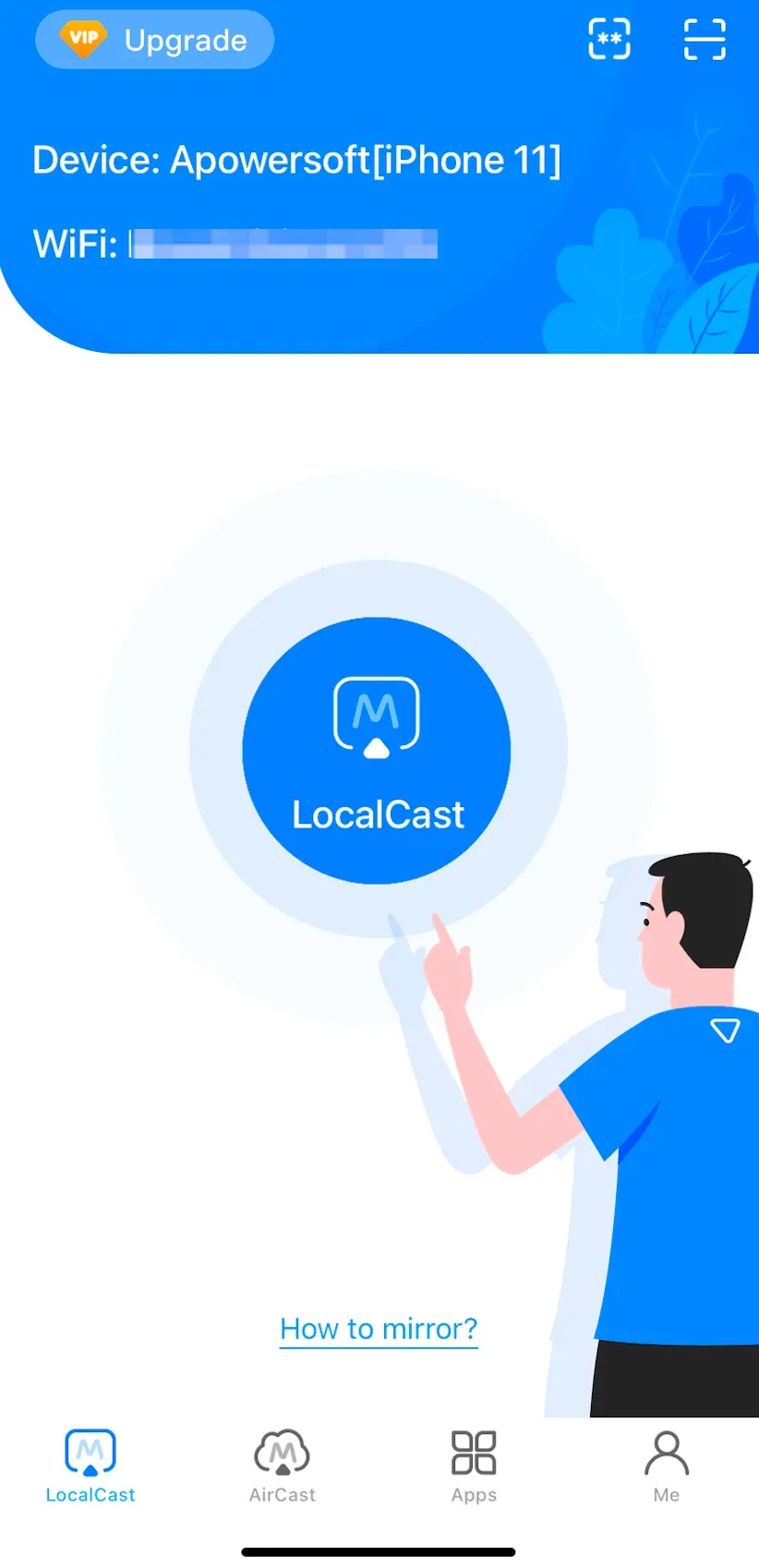 LocalCast button on ApowerMirror app