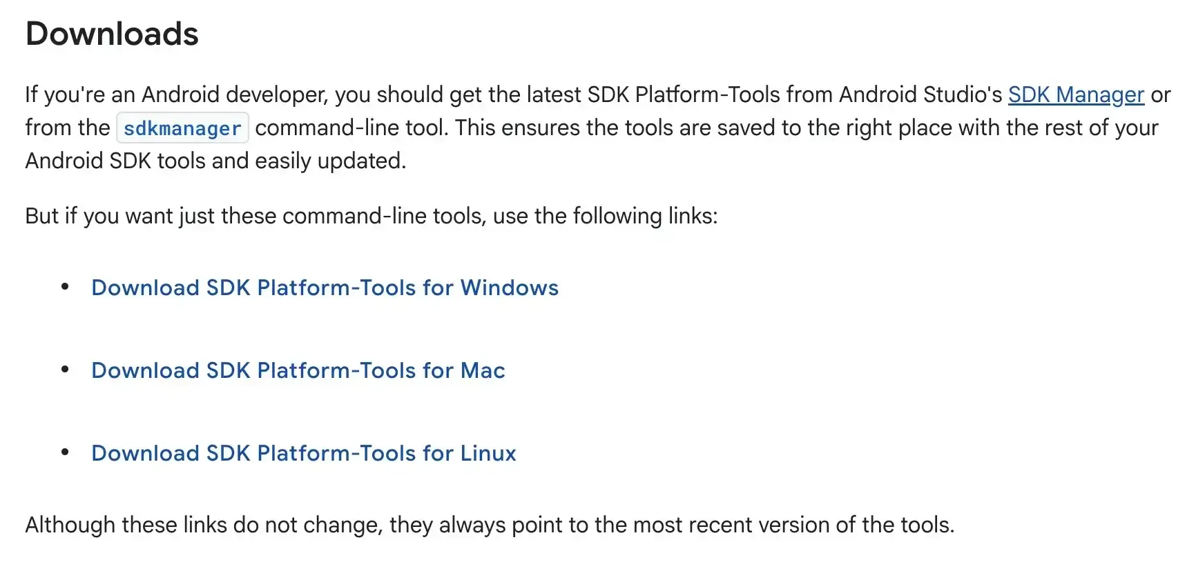 Download SDK options