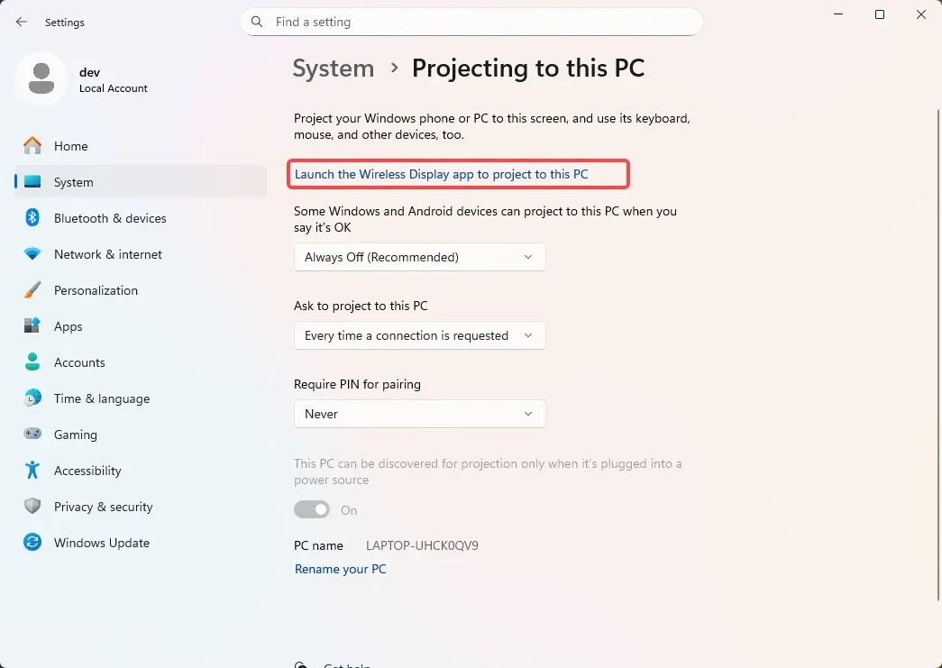 install wireless display on Windows 11 PC