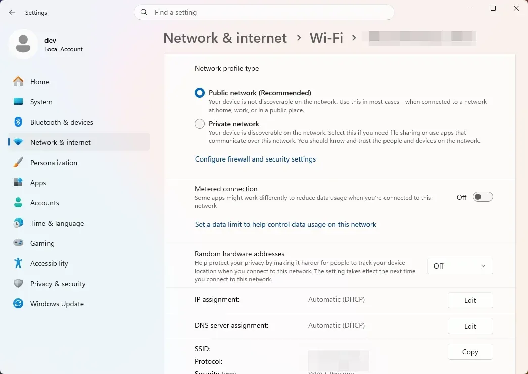 set network to private mode