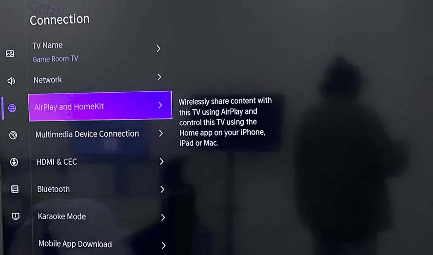 Apple AirPlay and HomeKit menu in TV