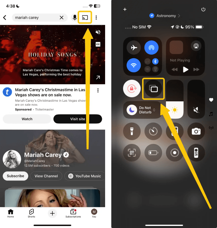 AirPlay icon, Screen Mirroring in Control Center