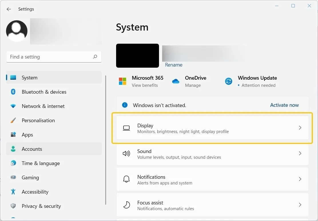 Display settings on Windows
